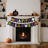 Happy Halloween Banner Pre-Strung with Pumpkin Ghost for Mantle Wall Fireplace Party Decor
