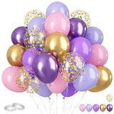60Pcs Pink & Purple Pastel Balloons, 12-Inch Metallic Gold Confetti for Girls' Party Decor