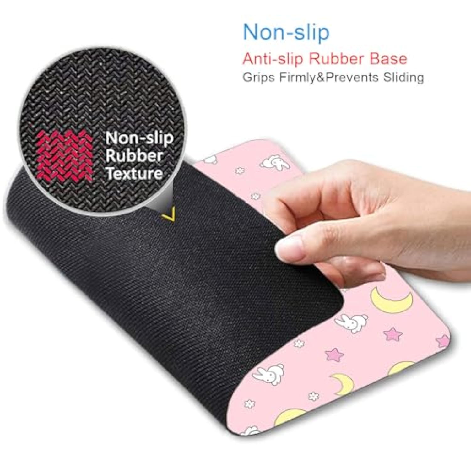 Pink Kawaii Mouse Pad, Cute Moon Bunny Small Mouse Mat?Aesthetic Anime Mousepad For Women Kids Office Home School, Computer Pc Laptop Mice Pad, 9.5 X 7.9 Inch