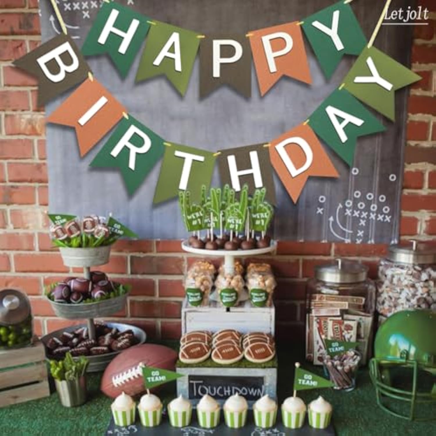 Brown Happy Birthday Banner Handmade Garland 13Pcs Tropical Football Party Decor