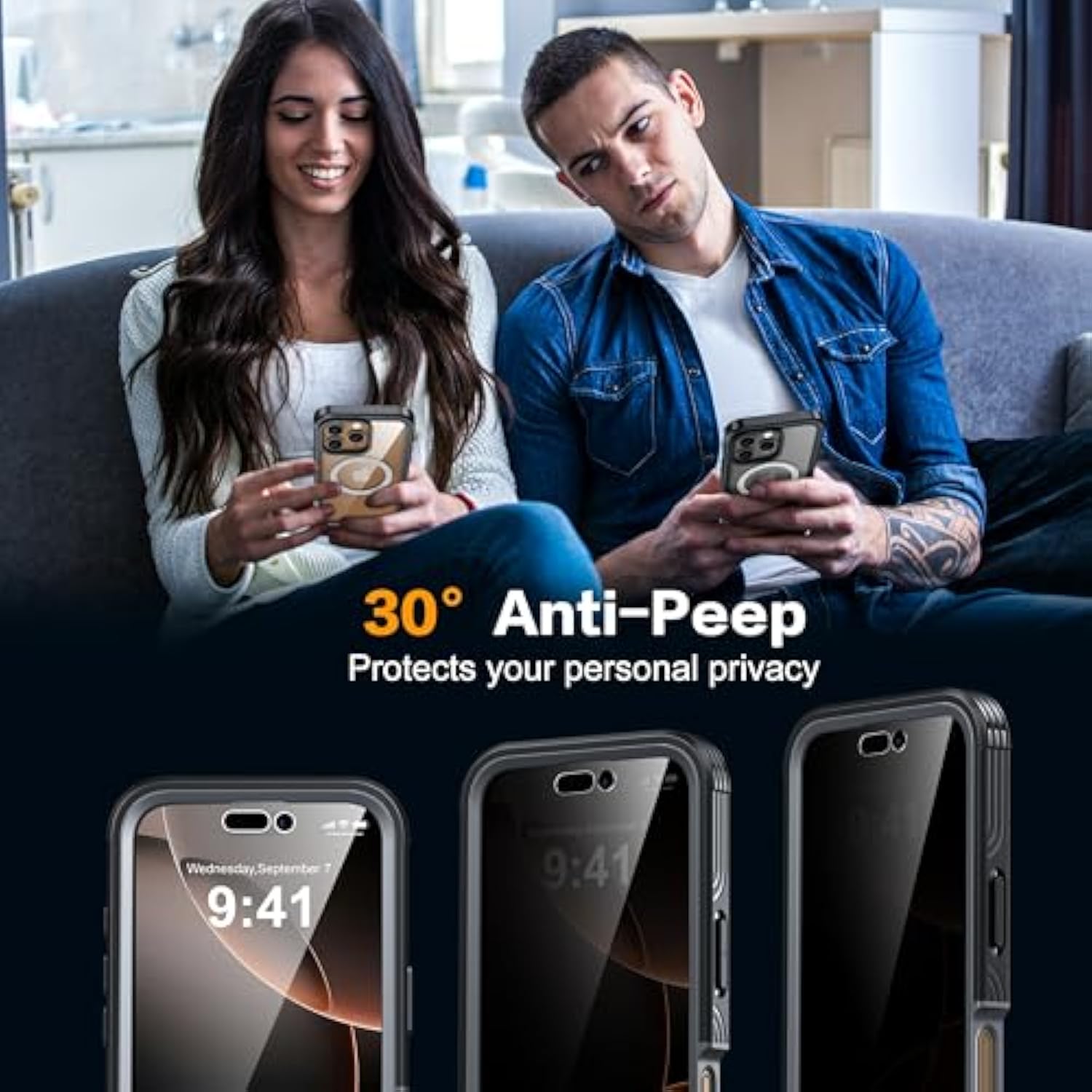 For Iphone 16 Pro Max Case, Double Front Frame Built-In 9H Tempered Glass Screen Protector + Privacy Screen Protector, Compatible With Magsafe, Magnetic Phone Case For Iphone 16 Pro Max