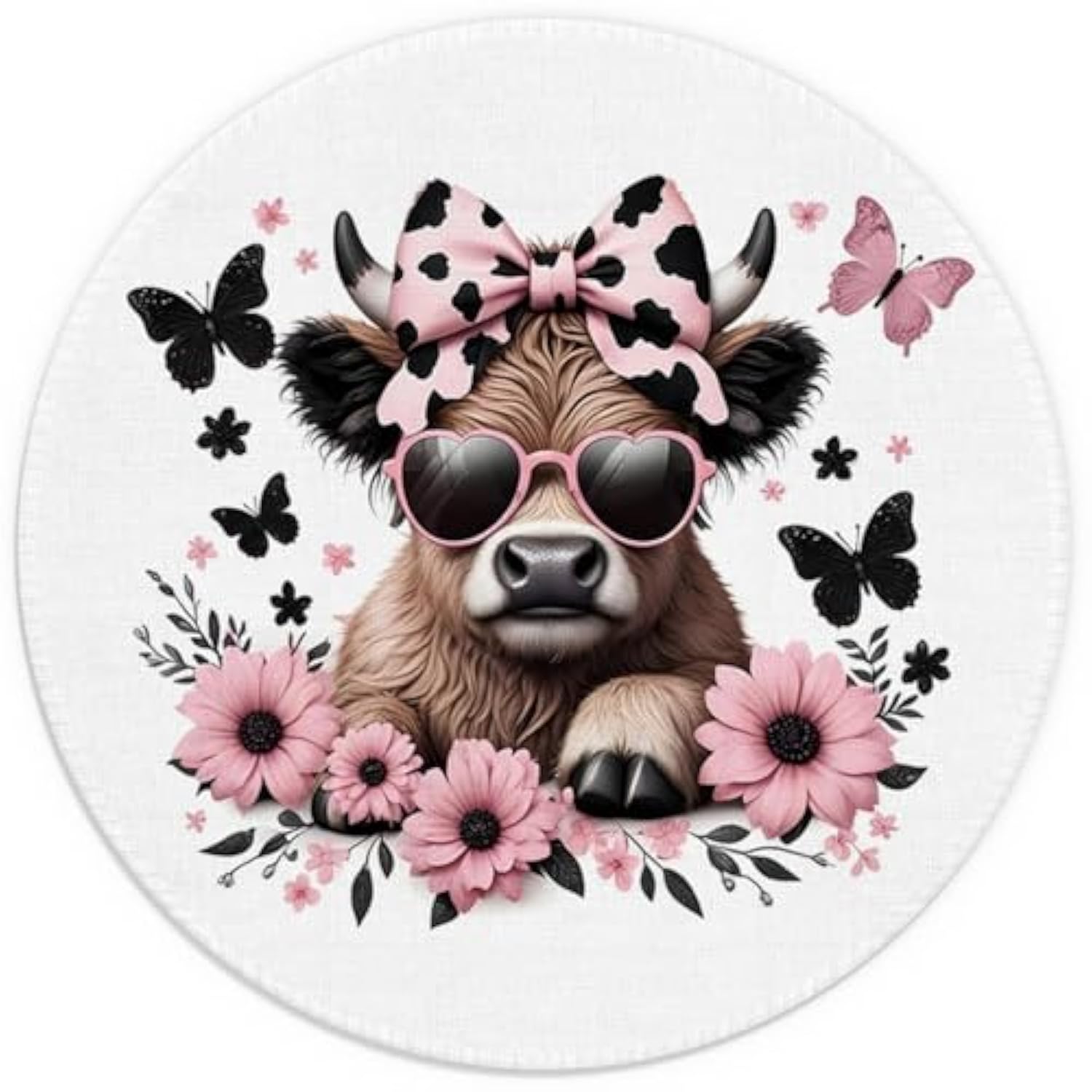 Pink Highland Cow Mouse Pad 7.9X7.9 Inch,Coquette Bow Cow Mouse Pads For Wireless Mouse Computers Laptop Desk Accessories For Office,