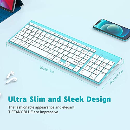 J Wireless Keyboard, 2.4G Slim And Compact Wireless Keyboard With Numeric Keypad For Laptop, Macbook Air, Apple, Computer, Pc-Sliver&White