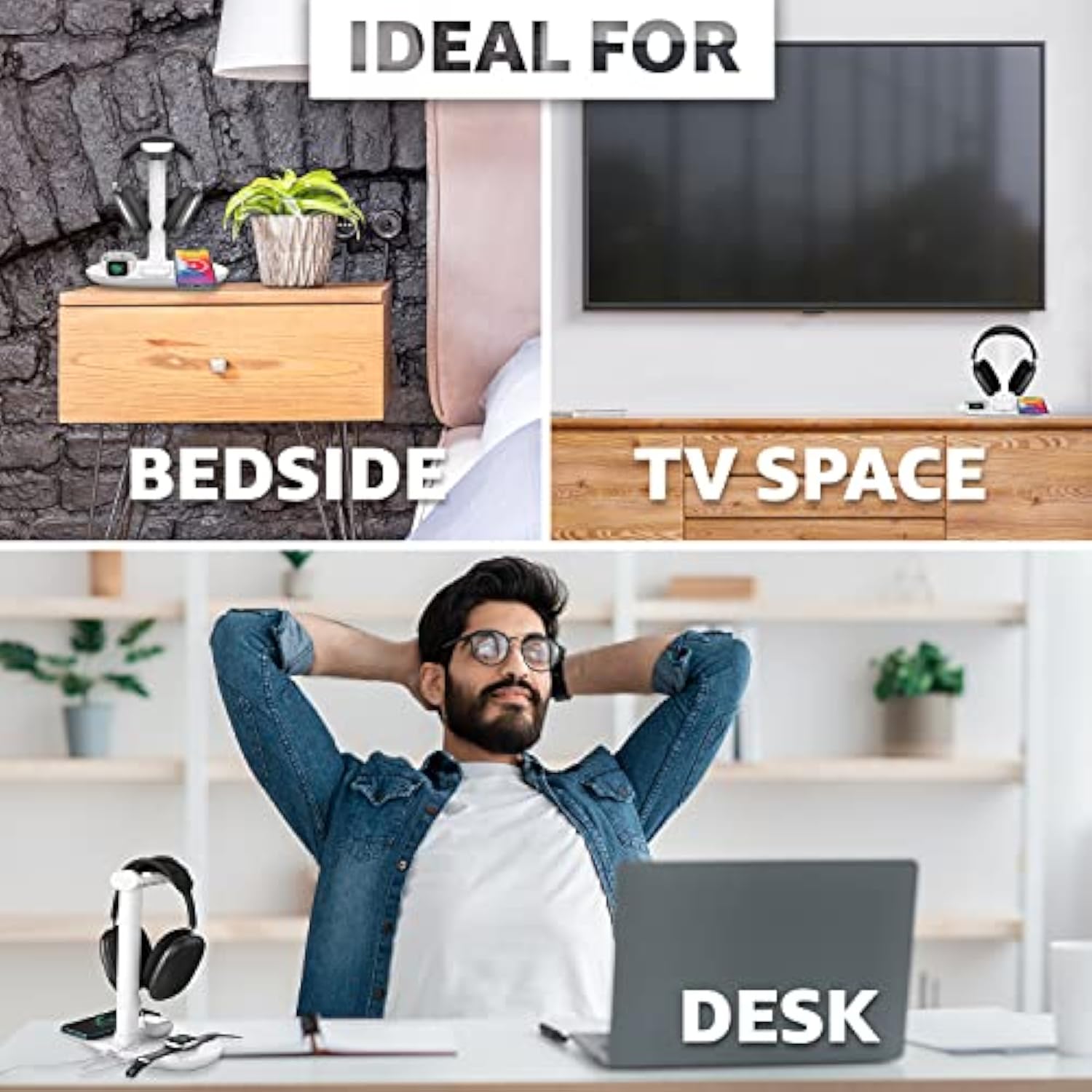 Headphone Stand With 4 In 1 Wireless Charger -Headset Holder & Station Dock For Apple Watch, Airpods Max/Pro/2/ Iphone 13/12/11, Lg, Samsung Galaxy, Huawei Phone, And All Headphones Size (White)