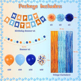 Boho Blue Boy Birthday Set: Banner, Balloons, Fringe & Pom Poms