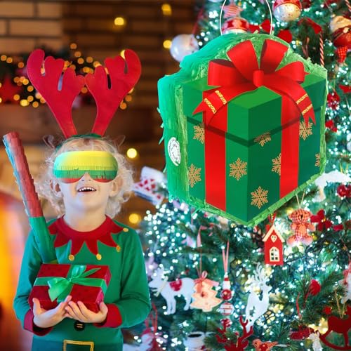 Christmas Piñata with Stick Blindfold Confetti Party Game,Gift Box