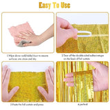 2-Pack Laser Gold Foil Fringe Curtains 3.3x8.2 ft for Party and Photo Backdrop