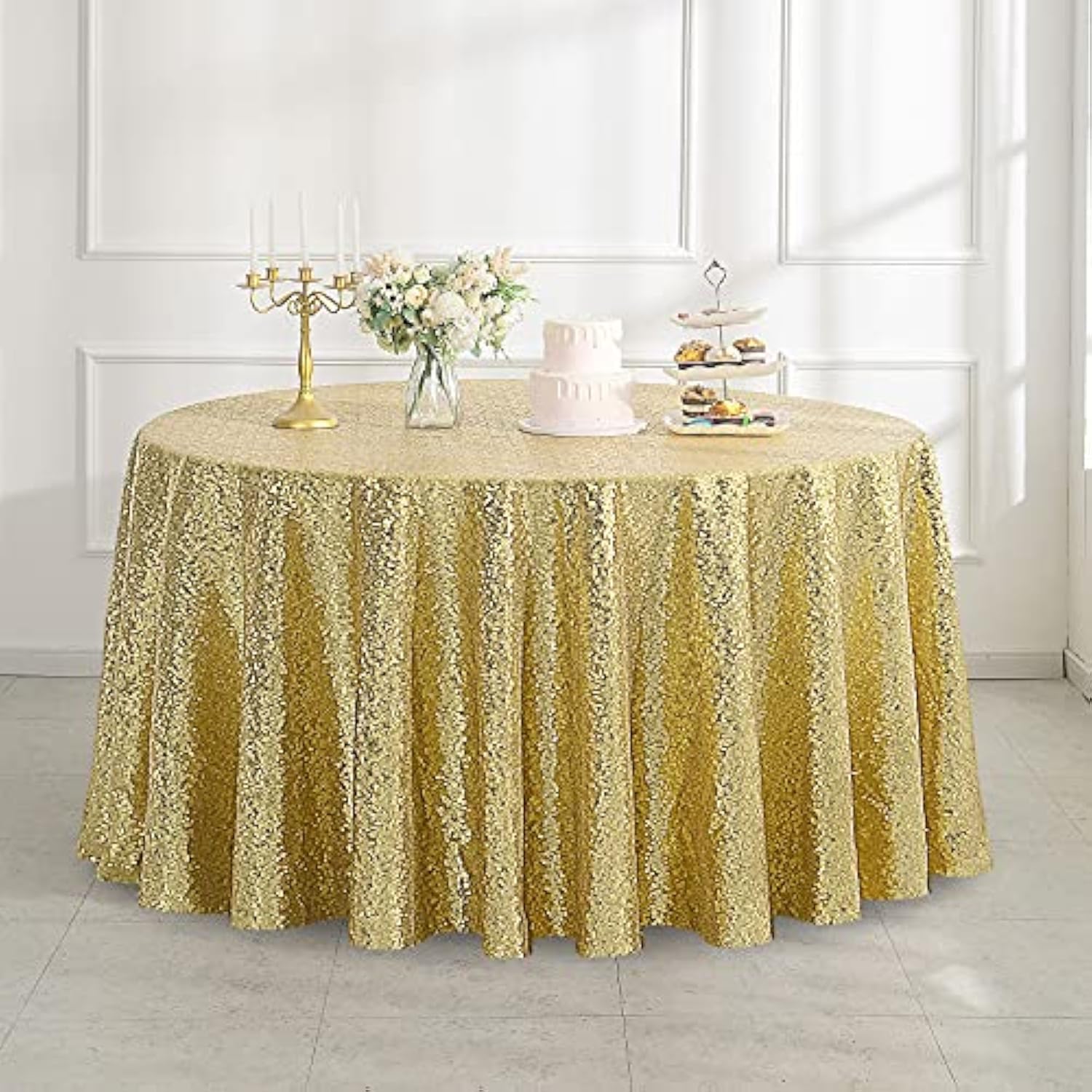 50" Round Gold Sequin Tablecloth Glitter Gold Table Cloths For Birthday Wedding Bridal Baby Shower Party Decorations