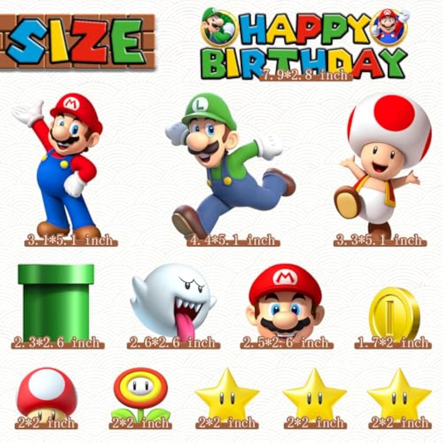 Super Bros Cake Topper Fun Kids Birthday Cupcake Party Decoration