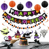 Happy Halloween Banner Orange Purple Black Honeycomb Ball Garland Party Decor