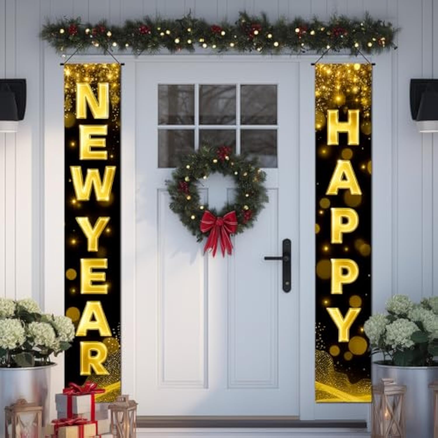 Gold Happy New Year Porch Banner Decorations With Gold Bold Letters Sparkle Glow 71 X 12 Inch Holiday Party Banners Front Door Hanging Banner Entryway New Year Winter For Wall Fireplace Party Holiday Home Kids Decor