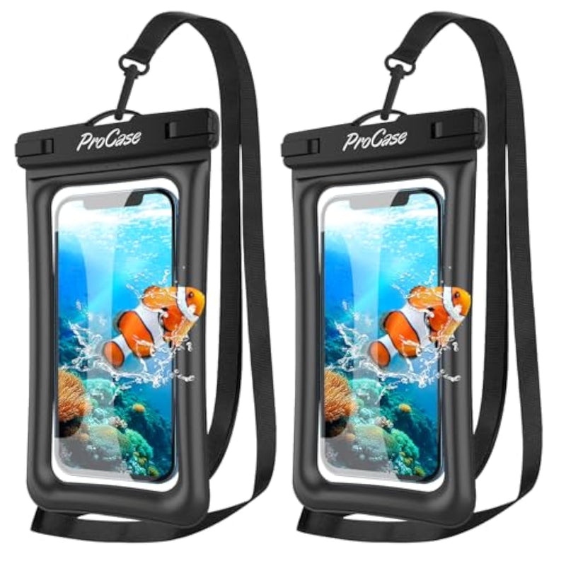 ProCase [Floatable] 2 Pack Floating Waterproof Phone Pouch Up to 7", IPX8 Underwater Phone Case Dry Bag for iPhone 16 15 14 13 12 11 Pro Max Xs Max XR X 8 7 Plus SE/Galaxy S24 S23 S22 -Black