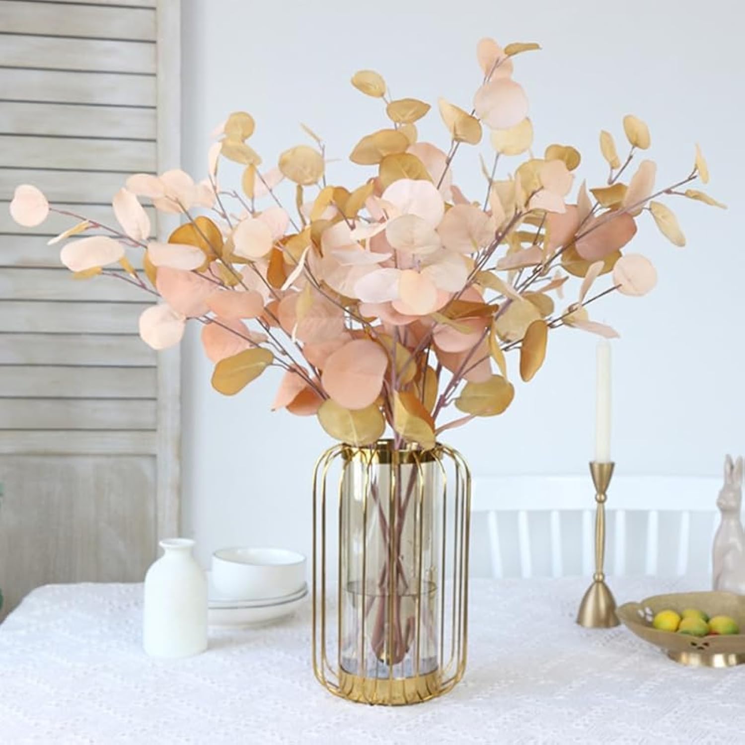 4 Pcs Fall Flowers Artificial For Decoration 34'' Faux Eucalyptus Stems Leaves Long Stem Eucalyptus Branches Fake Eucalyptus Silk Fall Leaves For Home Wedding Festival Party Decor (Pink)