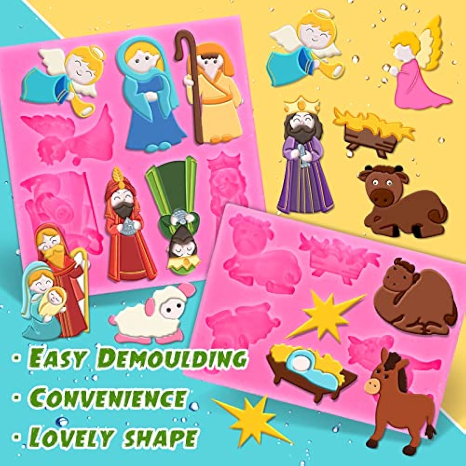 2Pcs Christmas Fondant Molds Nativity Silicone Moulds Night Of Birth Resin Baking Molds Jesus' Birth Theme Cake Decorating Molds For Xmas Handmade Diy Candy Chocolate Cookie Sugarcraft