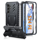 For Samsung Galaxy S24-Fe Case: Military Grade Drop Proof Protection Mobile Cover With Kickstand | Matte Textured Rugged Shockproof Tpu | Protective Sturdy Phone Case Black