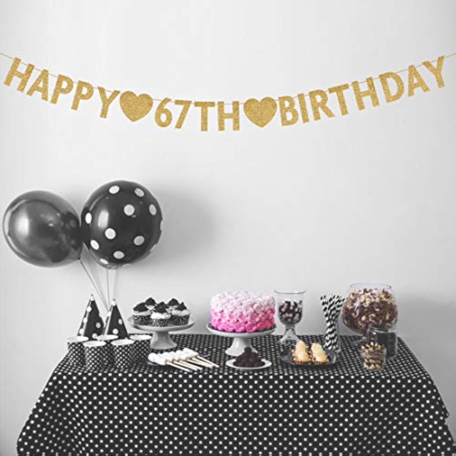 Gold Happy 67Th Birthday Banner, Glitter 67 Years Old Woman Or Man Par