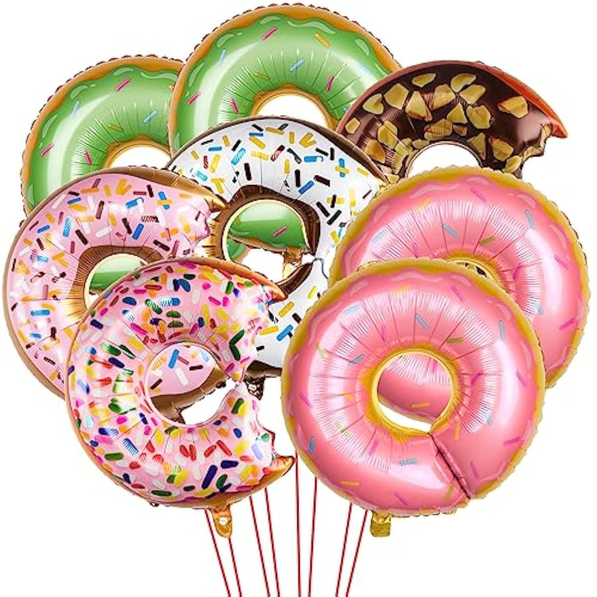 8Pcs Donut Foil Balloons Donut Theme Birthday Party Decorations Doughnut Mylar Aluminum Balloons Pink For Kids Baby Shower Party Anniversary Wedding Supplies