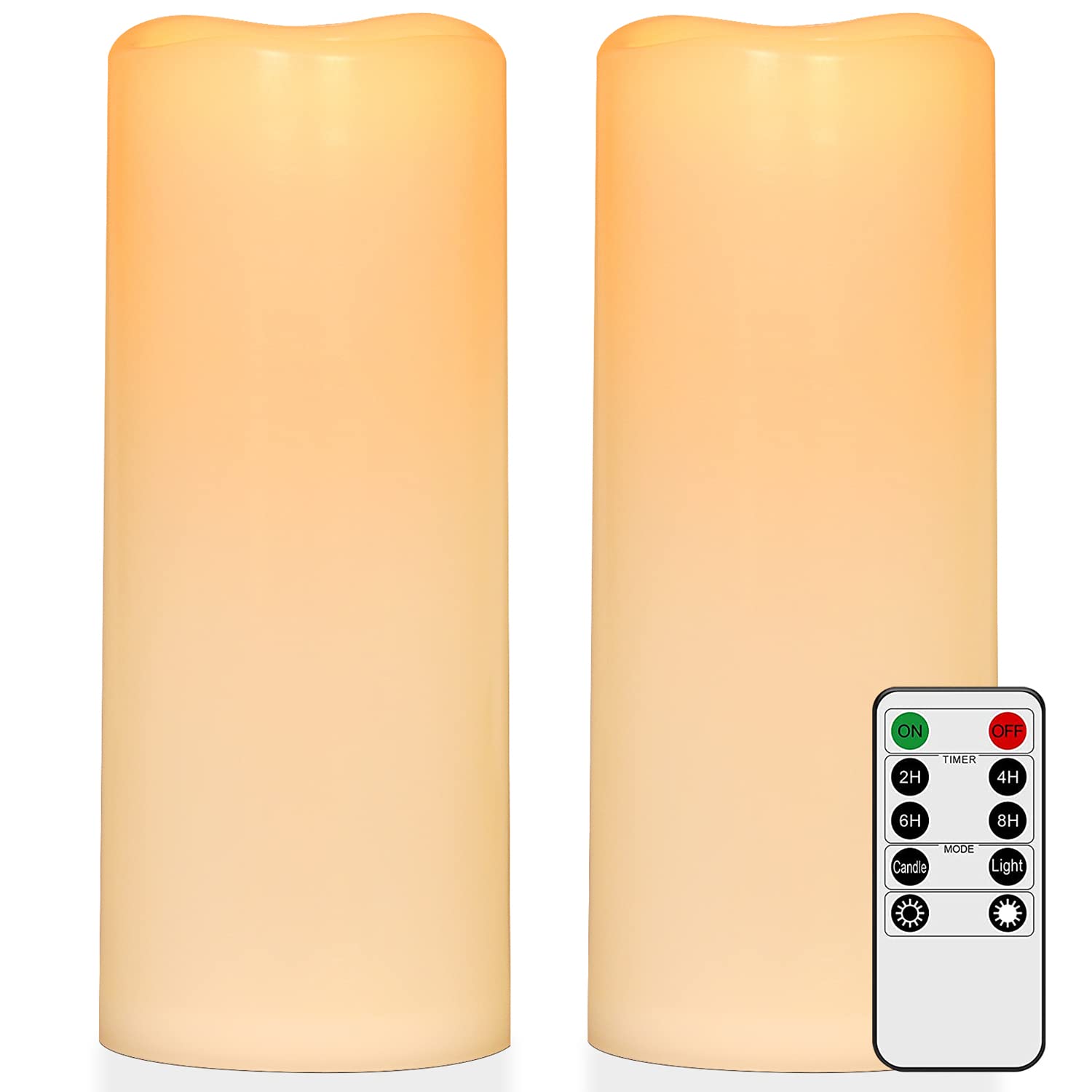 2 Pack 10"X4" Outdoor Big Flameless Candles, Battery Operated Large Flameless Candles With Remote & Timer, Led Flickering Pillar Candles,Long-Lasting, Ivory White