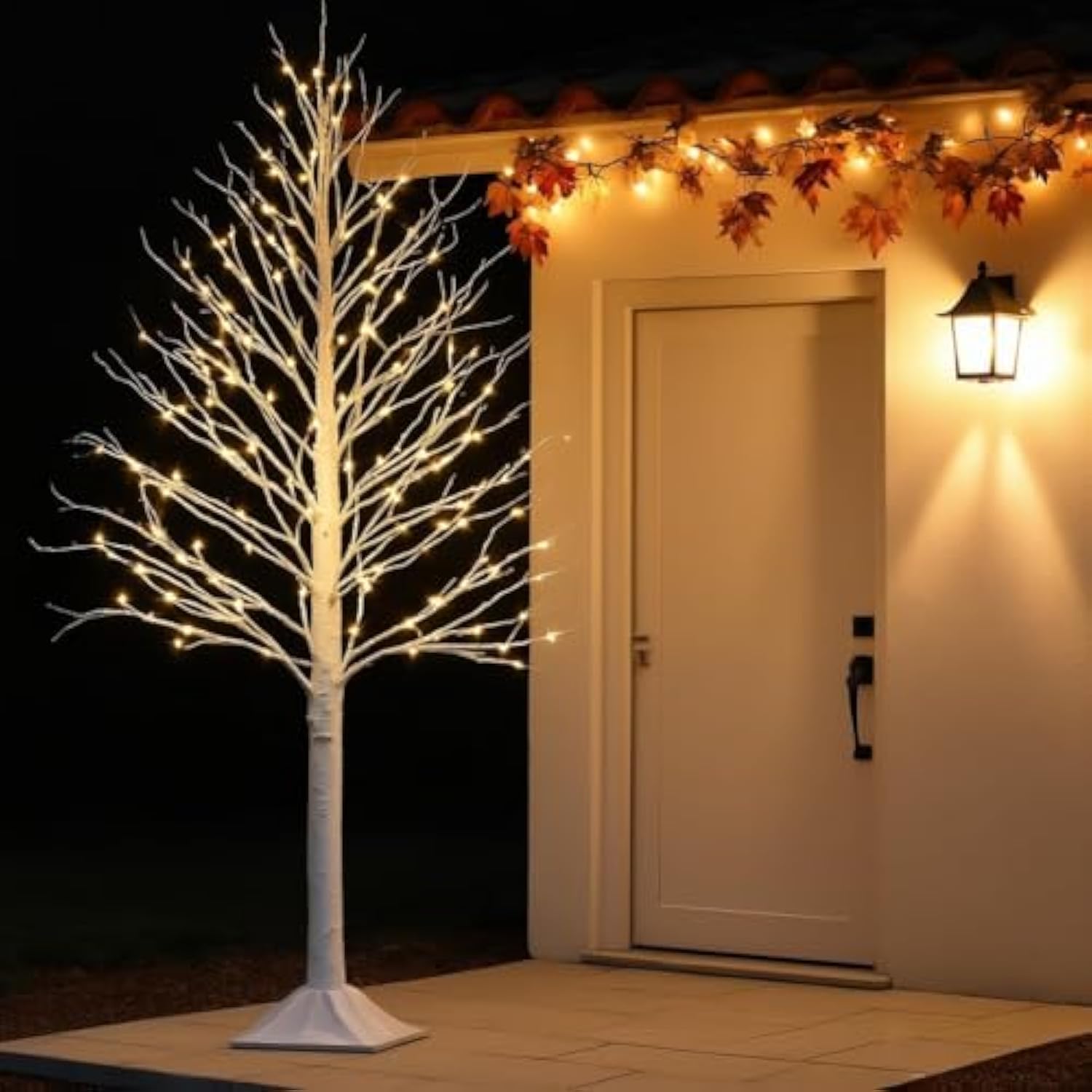 Set Of 3 Lighted Birch Tree, 4Ft 6Ft 8Ft White Artificial Christmas Tree With Total 456 Led Light, Prelit Waterproof Christmas Decoration For Indoor Outdoor Thanksgiving Wedding Holiday