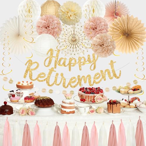 Retirement Party Decorations Women Men, Blush Pink Happy Retirement
