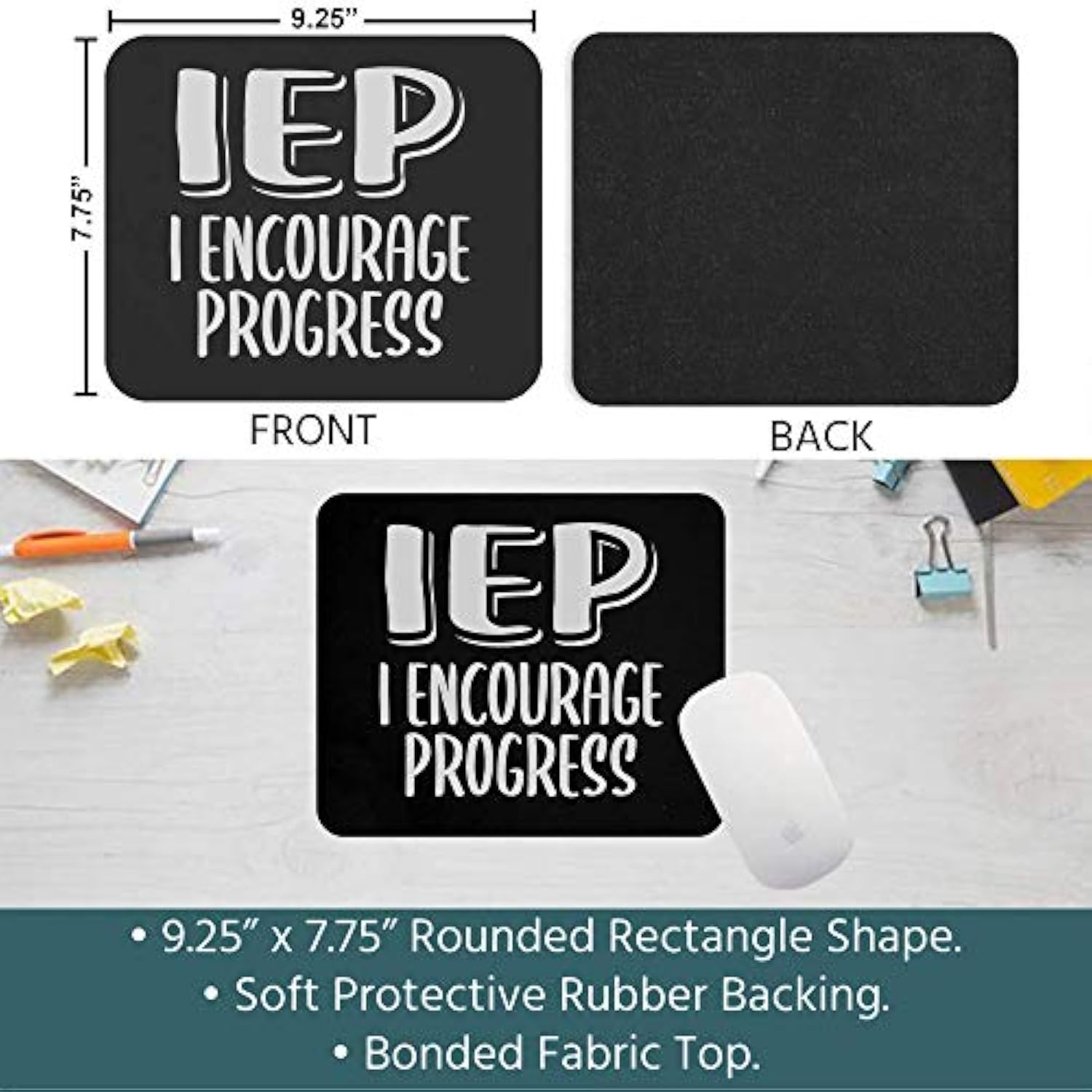 Teacher Mousepad Teaching 9" Mousemat - Iep I Encourage Progress Special Education Teacher Gift Idea Office Poster Black Computer Mouse Mat Mouse Pad