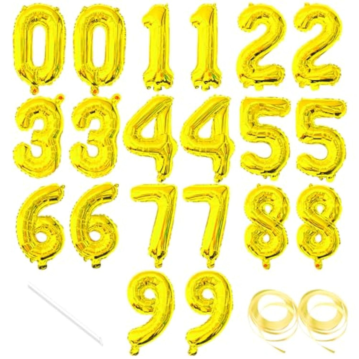 20pcs Gold Number Foil Balloons 16in Birthday Anniversary Party Decor