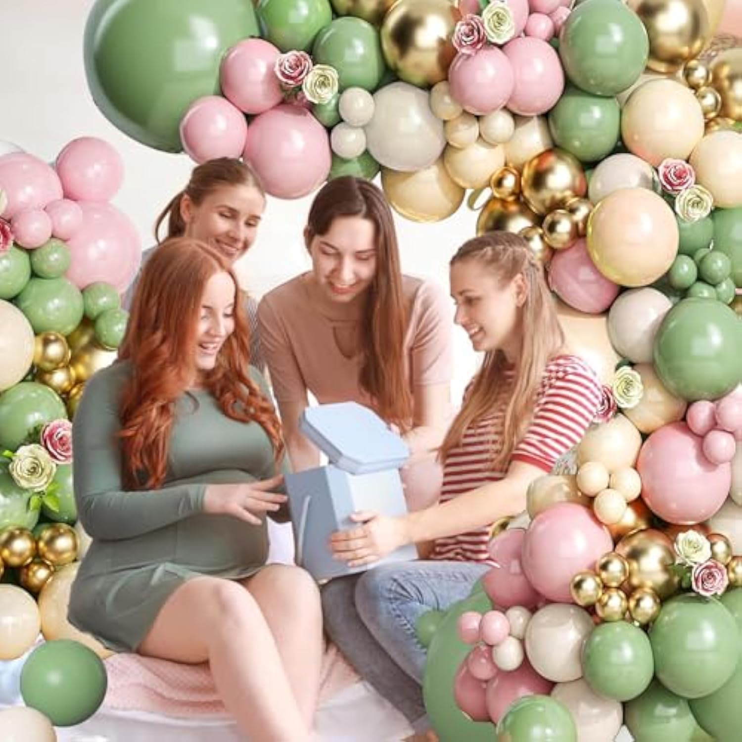 Sage Green & Pink Balloon Garland Kit – Baby Shower, Wedding, Birthday Party Décor