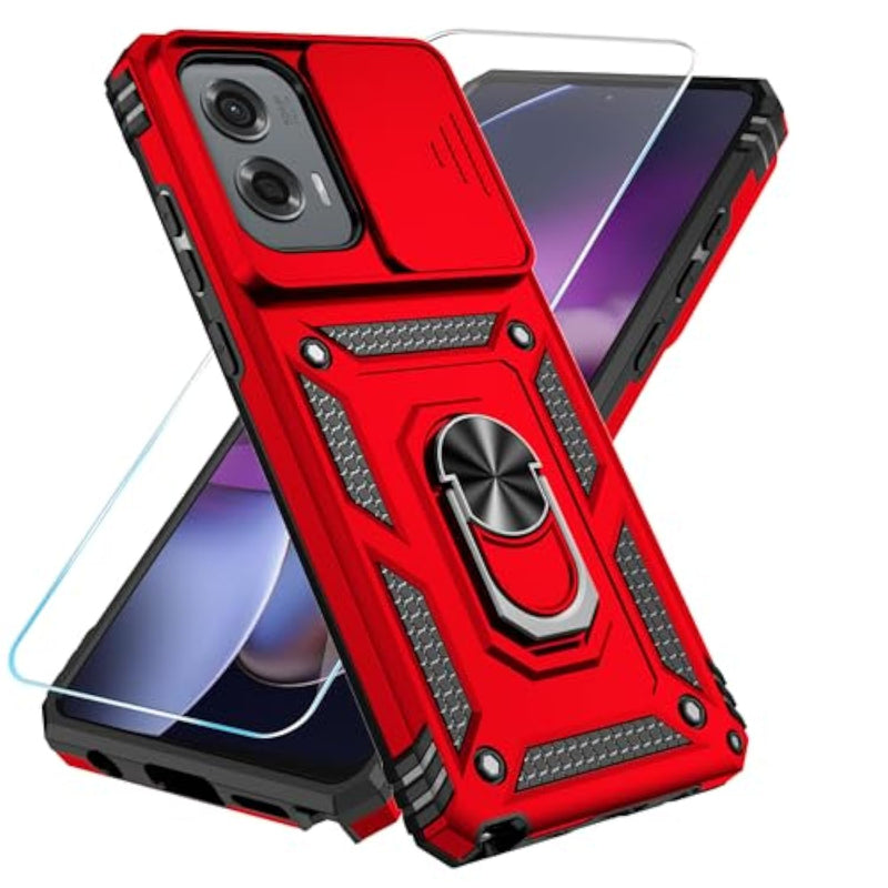 Phone Case For Motorola Moto G Stylus 5G 2024 Case With Hd Screen Protector & Slide Camera Cover & Kickstand, [Military-Grade] Phone Case For Moto G Stylus 5G 2024 (Red)