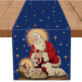 Jesus Christmas Decorations Table Runner Holy Night Nativity Santa Religious Navy Blue Kitchen Dining Table Decoration For Home Winter Xmas Holiday Indoor Decor 13X72 Inch
