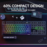 Eweadn F61 60% Gaming Keyboard Wired, Rgb Backlit Membrane Gaming Keyboard With Pbt Keycaps, Compact Design, Lanyard Wired Keyboard For Mac/Win-Black