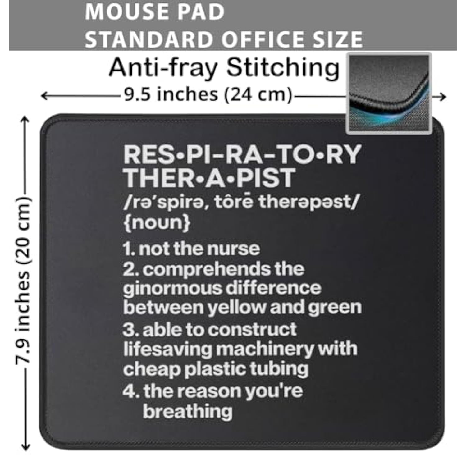 Funny Respiratory Therapist Definition Mouse Pad - Therapy Rt Care Week Gift Mousepad Mouse Mat For Office Laptop 9.5 In, Medium, Black