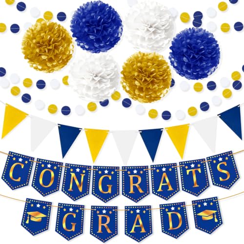 Blue and Gold Graduation Decorations 2026 Set, Congrats Grad Banner