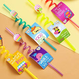 24 Reusable Ice Cream Straws For Birthday Party Supplies | Party Favors With 2 Cleaning Brush