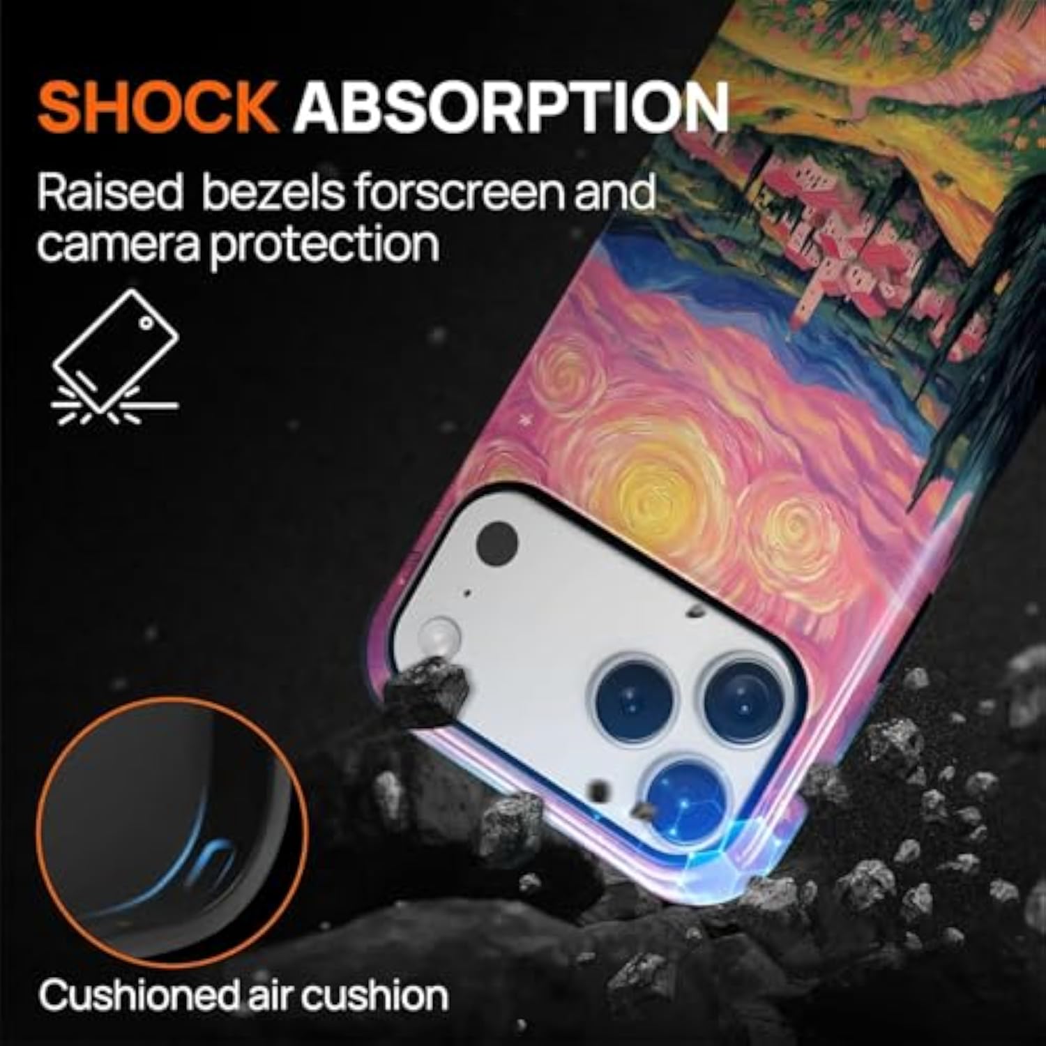 Dual Layer Protective Heavy Duty Shockproof Rugged Drop Protection Bumper Hybrid Case for iPhone 17 Pro Max - Pink Clouds Countryside Home