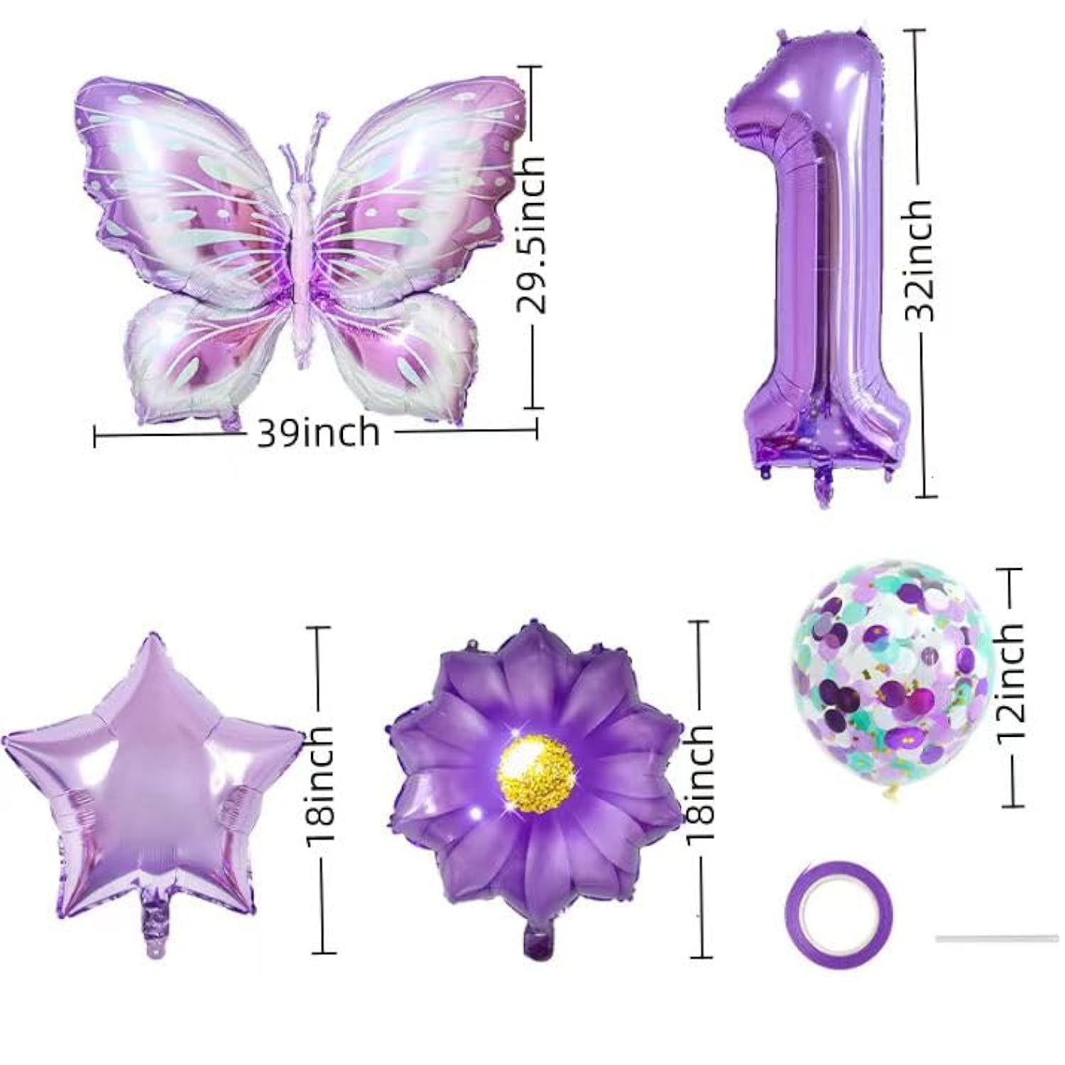 Purple 1St Birthday Decorations For Girls?Butterfly Number 1 Balloons Set, Butterfly Party Decoration Supplies. (Purple 1)