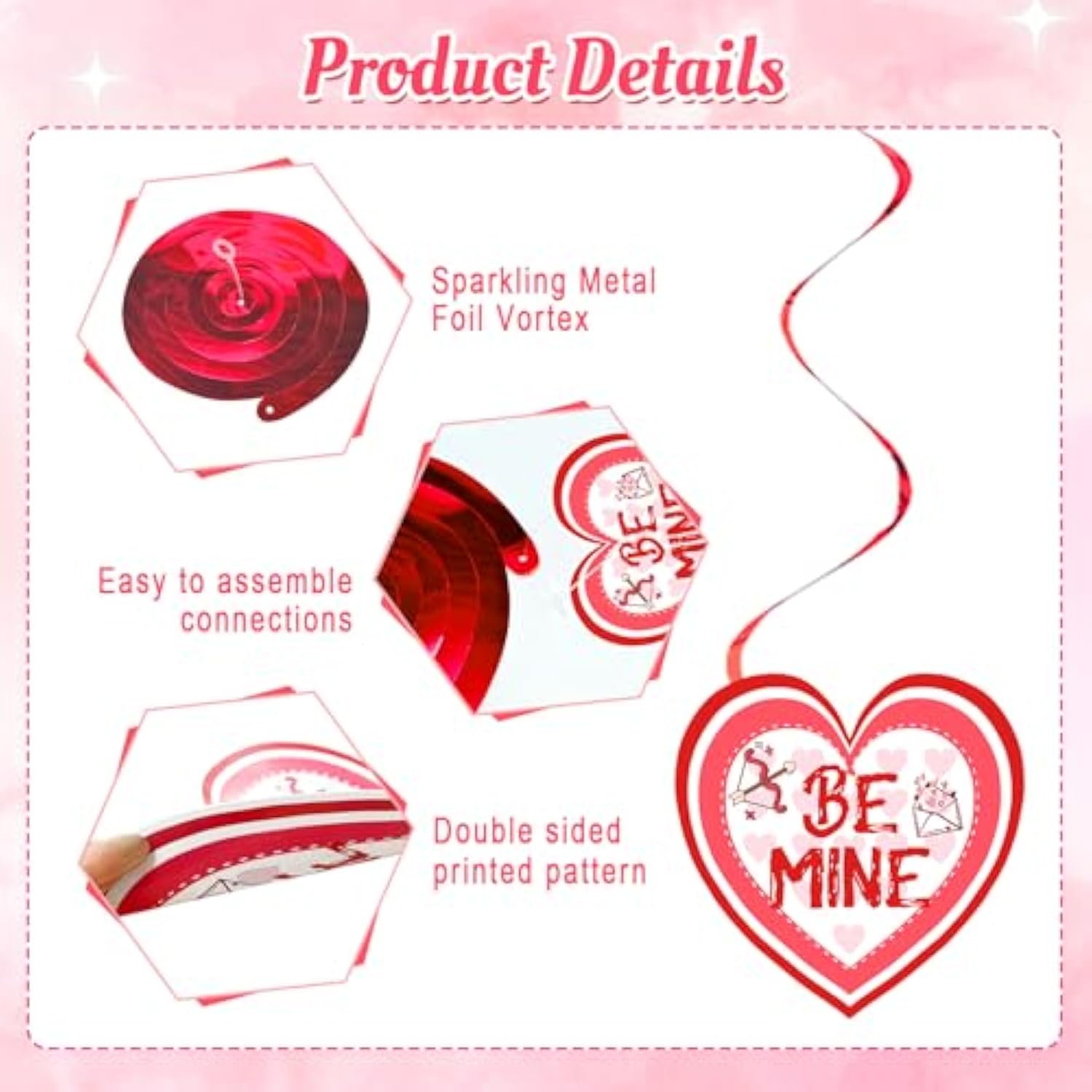 36 Pcs Valentine'S Day Hanging Swirl Decorations Set,Happy Valentines Day Party Hanging Love Heart Foil Ceiling Swirl Decorations For Wedding Anniversary Bridal Shower Decorations