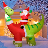 6Ft Christmas Inflatables Outdoor Decorations, Blow Up Santa Claus Riding A Dinosaur Inflatable With Built-In Leds For C