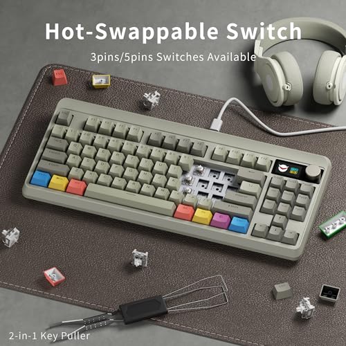 Xvx Wired 75% Retro Gaming Keyboard With 2 Hub Ports, M87 Pro Mechanical Keyboard With Customizable Switches, Compact Gamer Rgb - Grey