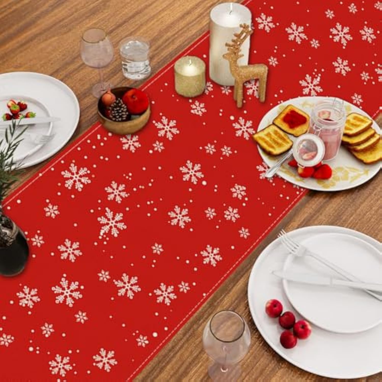 Merry Christmas Table Runner Flamingo Snowflake Red Table Decoration For Home Seasonal Winter Xmas Holiday Indoor Kitchen Dining Decor 13X72 Inch