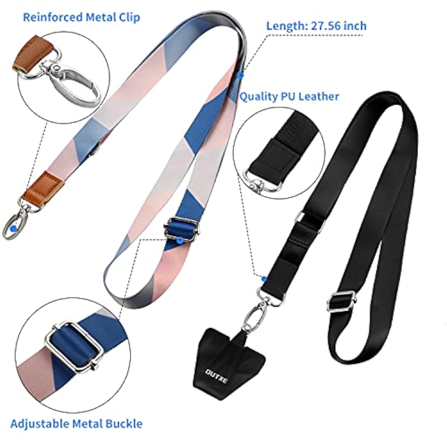 Phone Lanyard- 2-Pack Adjustable Neck Strap, 4× Pad With Adhesive, Nylon Cell Phone Lanyard Compatible With All Smartphone