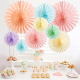 9Pcs Spring Pastel Paper Fans Party Decoration,Paper Flowers Wall Decoration, Rainbow Birthday Party Decorations Tissue Pom Poms For Birthday Wedding Baby Shower Classroom.