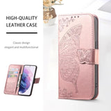 Galaxy S22 5G Wallet Case, [Butterfly & Flower Embossed] Pu Leather Wallet Case Flip Protective Phone Cover With Card Slots And Kickstand For Samsung Galaxy S22 6.1-Inch (Rose Gold)