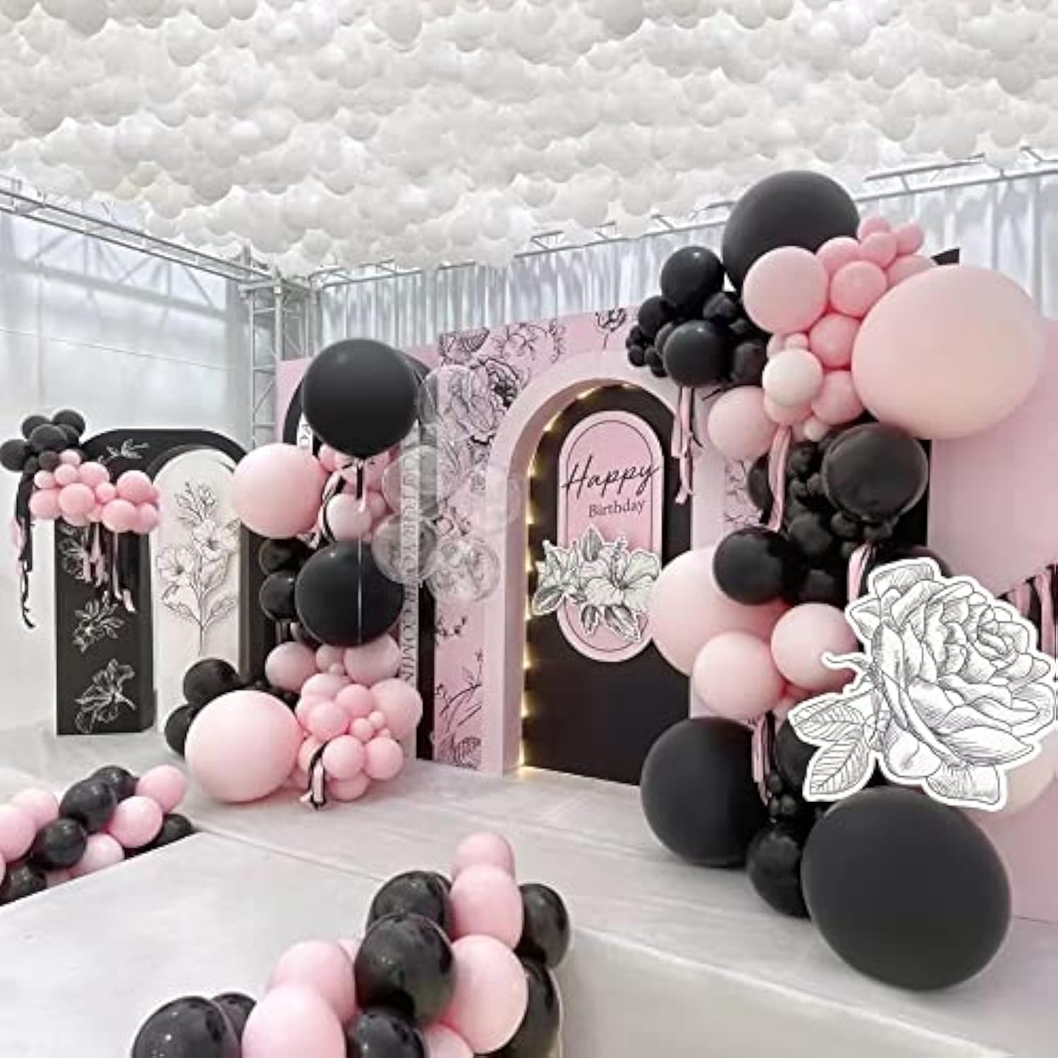 Black & Pastel Pink Balloon Arch Kit: 104 Piece Party Decoration