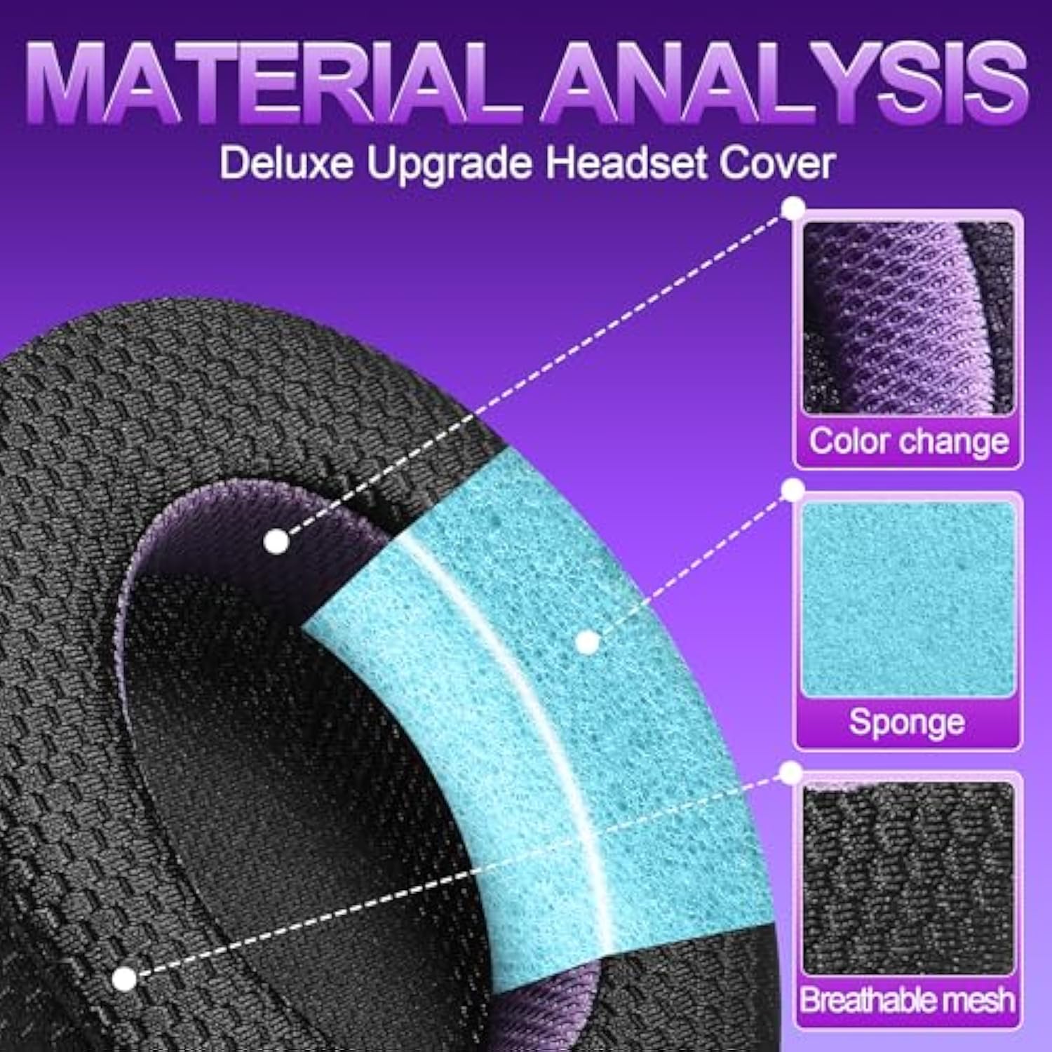 Breathable Mesh Replacement Earpads For Shp9500 Headphones - Comfortable Black/Purple Cushions