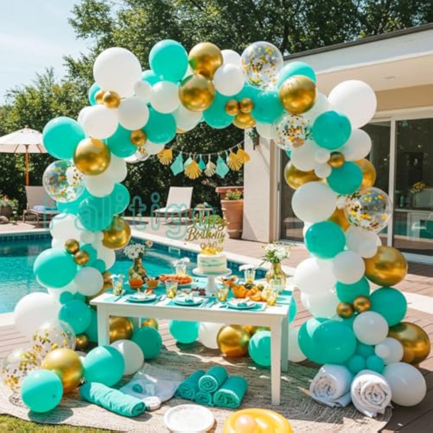 Teal Balloon Garland Kit - 122Pcs Teal Balloon Arch Kit With Gold Butt