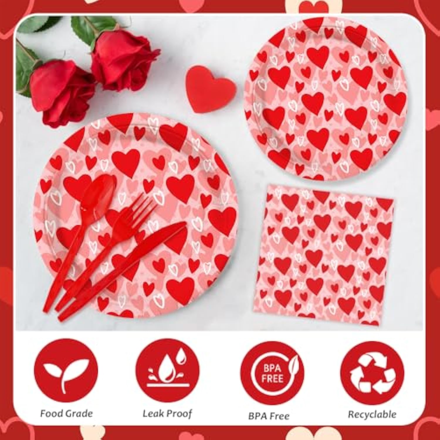 192Pcs Valentine'S Day Party Decorations Lovely Heart Valentines Day Party Plates, Cup, Napkin, Tableware, Valentines Day Engagements Weddings Anniversary Party Supplies Plates Serve 24 Guests