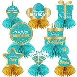 8Pcs Teal and Gold Birthday Decorations Honeycomb Centerpieces