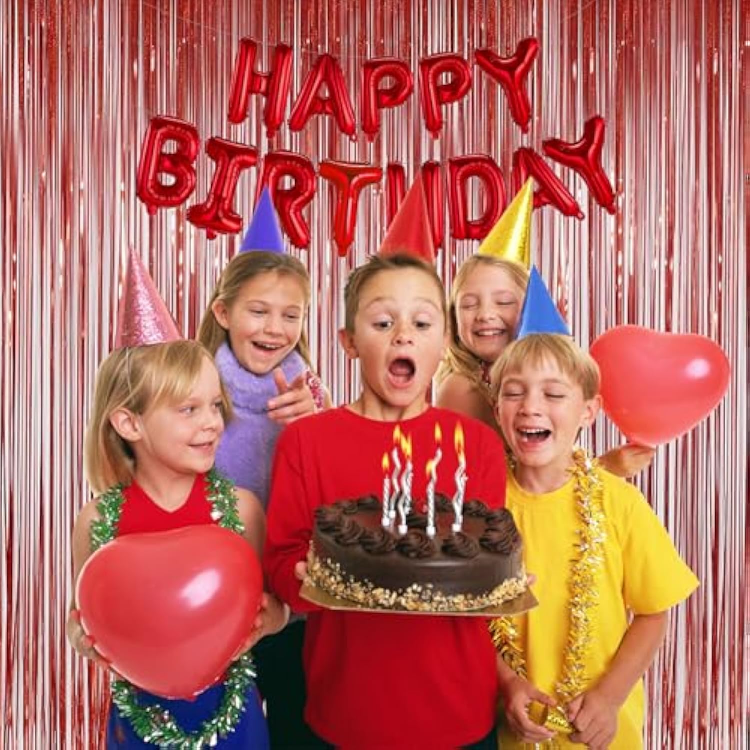 2-Pack Red Foil Fringe Curtains 3.2x8 ft for Party and Photo Booth Decor