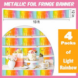 4 Pack 10 Ft Light Rainbow Foil Fringe Garland Metallic Streamers Tinsel Banner Wall Hanging Garland Backdrop For Parade Floats, Halloween, Christmas, Thanksgiving, New Year Party Decorations