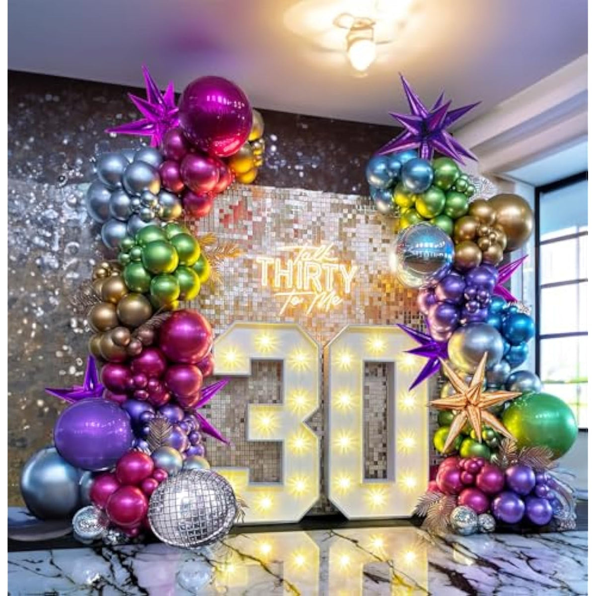 Metallic Balloon Garland Kit 150Pcs Hot Pink Purple Green Blue Silver Gold Latex Starburst 80S 90S Disco Ball Party Balloons For Birthday Graduations Class Of 2025 Prom Last Bachelorette Decoration